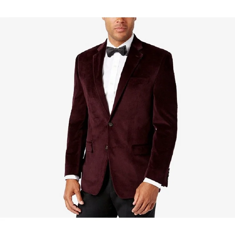 Bar III Men's Velvet Slim-Fit Sport Coat Dark Red Size 42