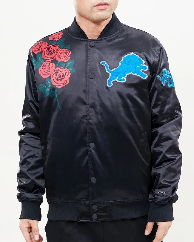 NFL DETROIT LIONS ROSE MEN'S SATIN JACKET (BLACK)