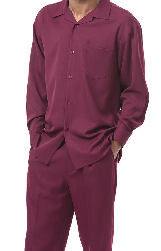 Men's 2 Piece Long Sleeve Walking Suit in Burgundy