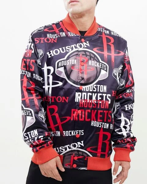 NBA HOUSTON ROCKETS AOP MEN'S SATIN JACKET (BLACK)