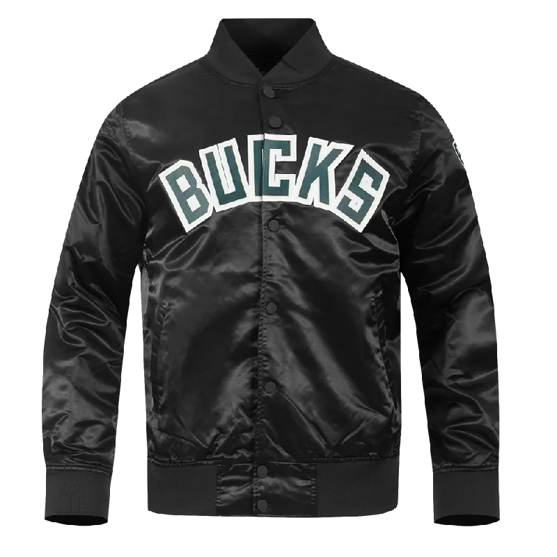 NBA MILWAUKEE BUCKS BIG LOGO MEN'S SATIN JACKET (BLACK)