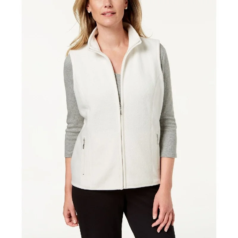 Karen Scott Women's Sport Zip-Up Zeroproof Fleece Vest White Size Medium