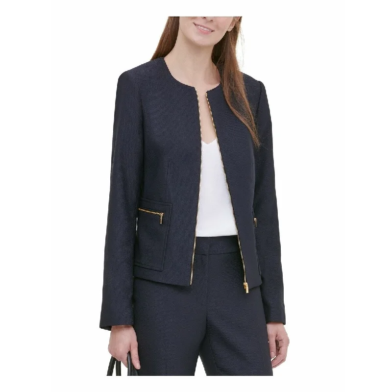 Calvin Klein Women's Petite Twill Zipper-Front Jacket Blue Size 4