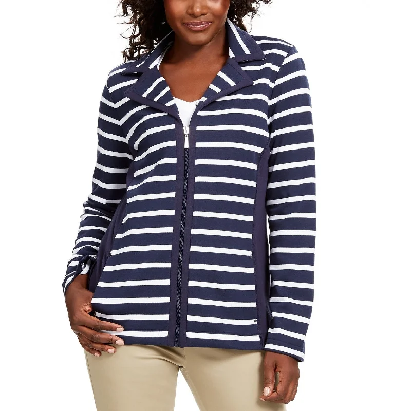 Karen Scott Women's Sport French Terry Striped Jacket Navy Size XS - X-Small