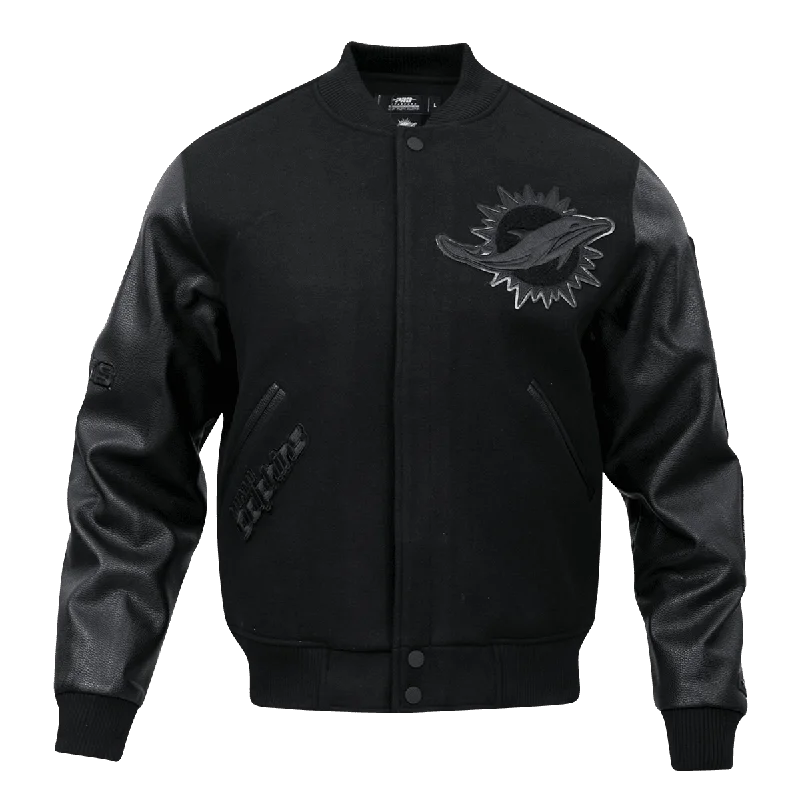 NFL MIAMI DOLPHINS TRIPLE BLACK WOOL MEN'S VARSITY JACKET (TRIPLE BLACK)