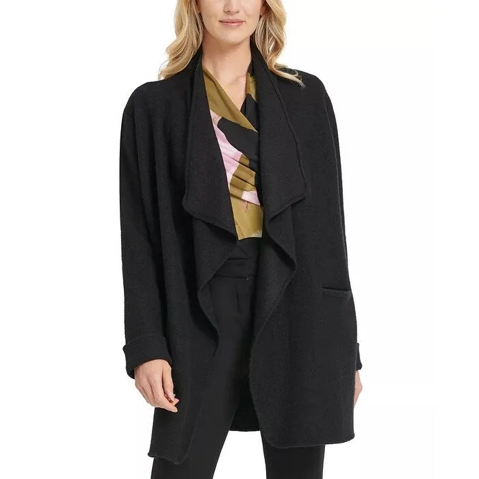 DKNY Women's Cascade Lapel Open Front Jacket Black Size Medium