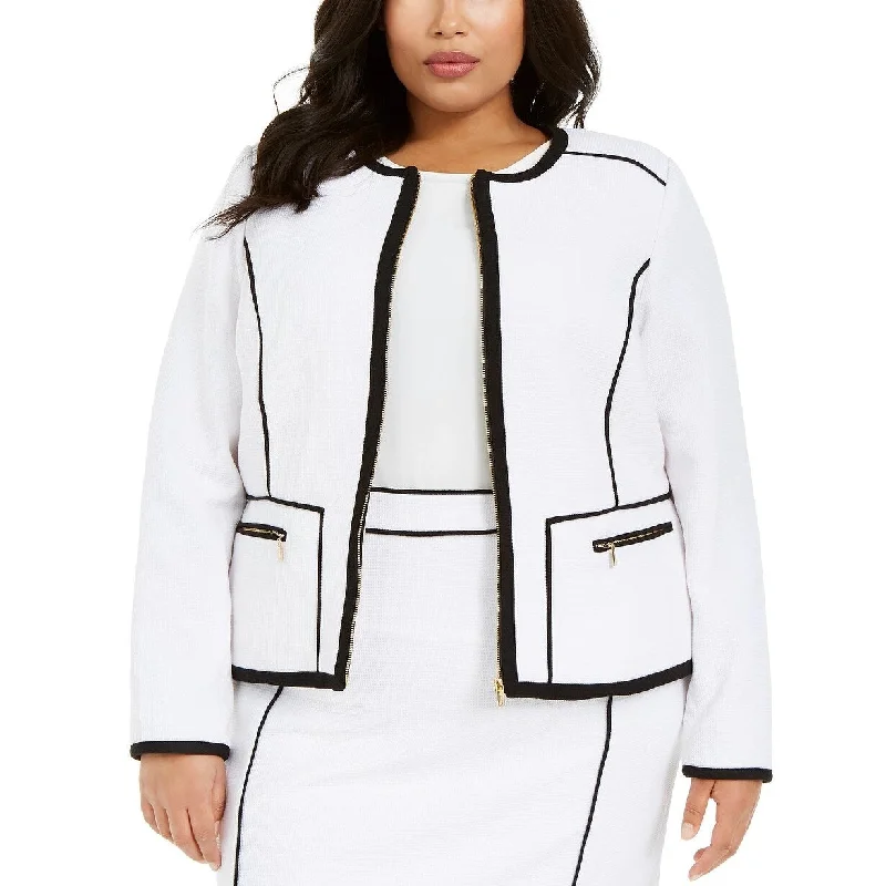 Calvin Klein Women's Contrast Piping Zip Up Jacket White Size PS - Petite Small