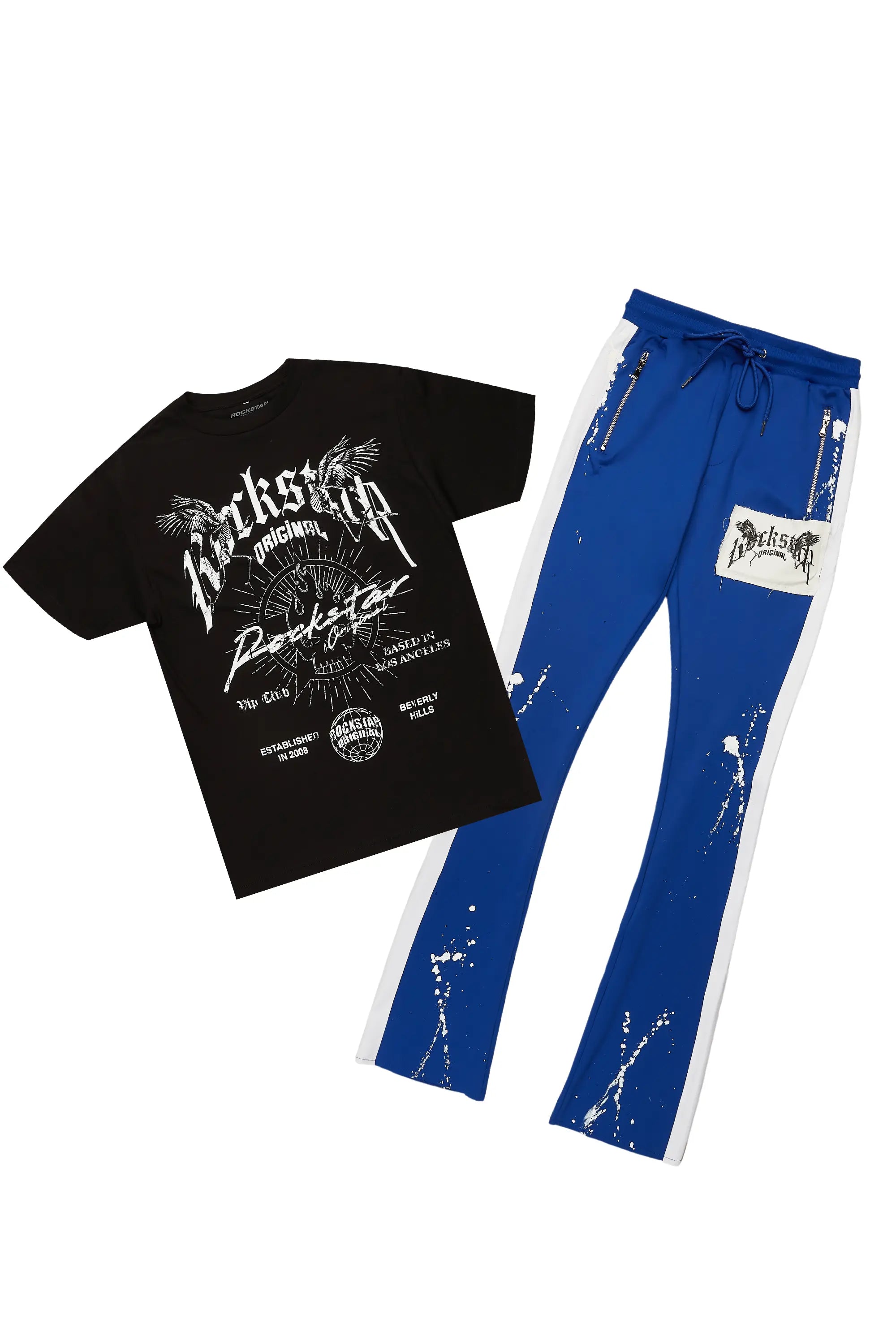 Tally Black/Royal T-Shirt/Stacked Flare Track Set