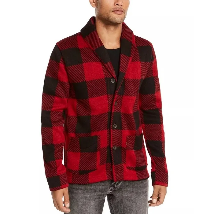 Levi's Men's Trouss Regular Fit Buffalo Plaid Cardigan Red Size XL - X-Large