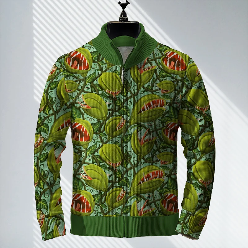 Men's Piranha Vine Print Zipper Sweater Jacket 2409005278