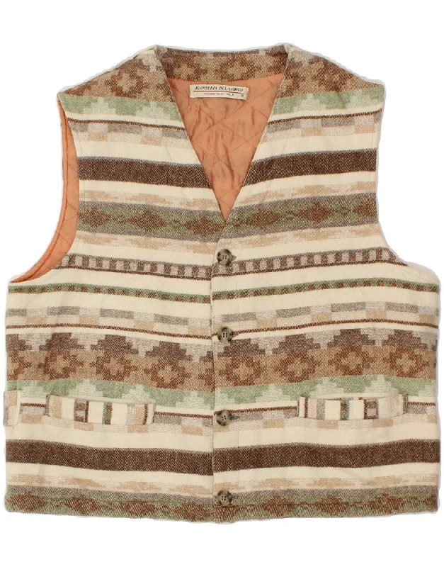 VINTAGE Mens Waistcoat Large Grey Fair Isle Wool