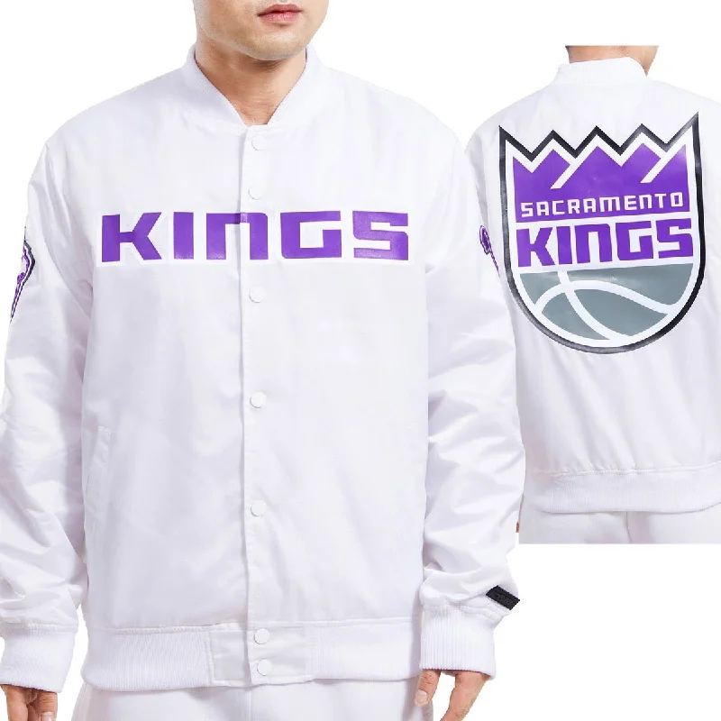 NBA SACRAMENTO KINGS TEAM BIG LOGO MEN'S SATIN JACKET (WHITE)