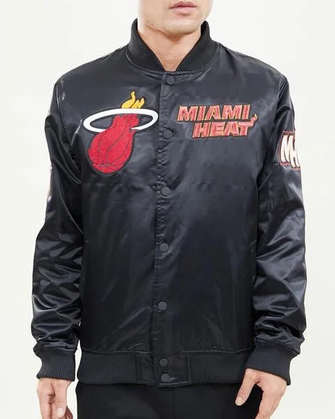 NBA MIAMI HEAT CHEST HIT LOGO MEN'S SATIN JACKET (BLACK)