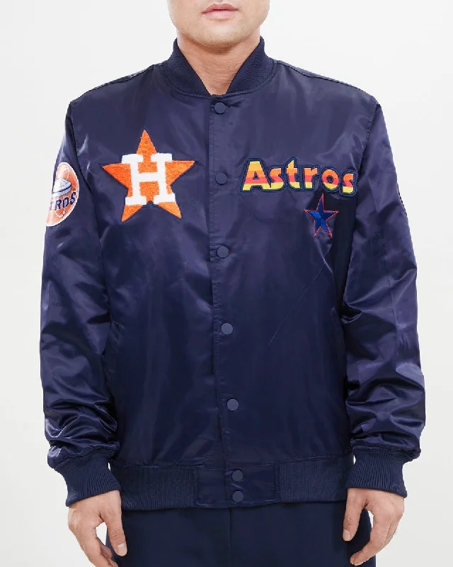 MLB HOUSTON ASTROS CHEST HIT MEN'SLOGO SATIN JACKET (MIDNIGHT NAVY)