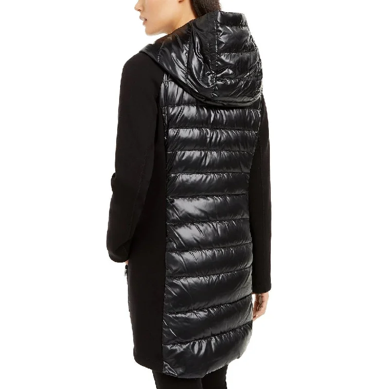 Calvin Klein Women's Asymmetrical Mixed-Media Puffer Jacket Black Size X-Large