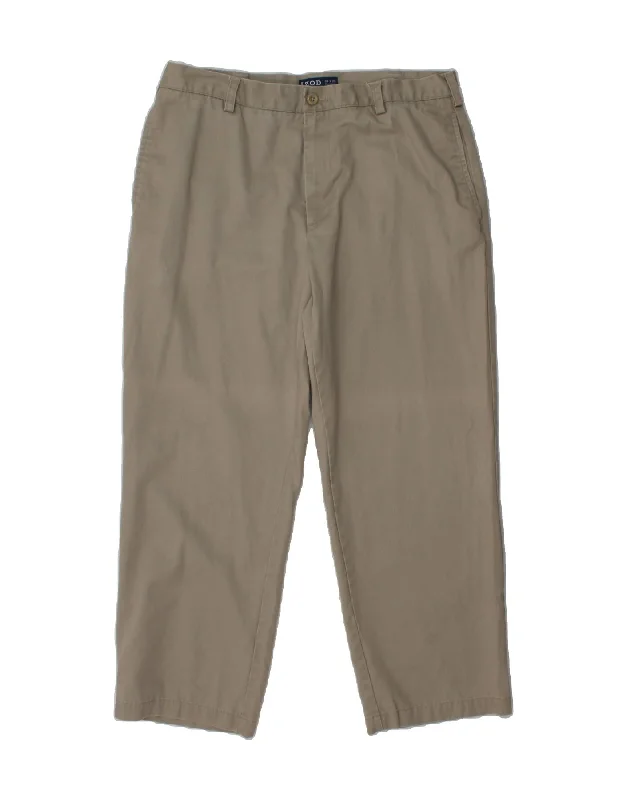 IZOD Mens Classic Fit Chino Trousers W34 L29 Beige Cotton