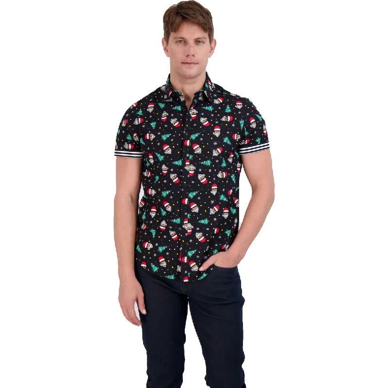 Denim & Flower Men's Holiday Print Short Sleeve Button Down Shirt