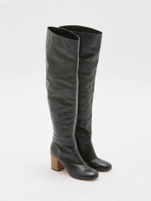 stacked heel high boot