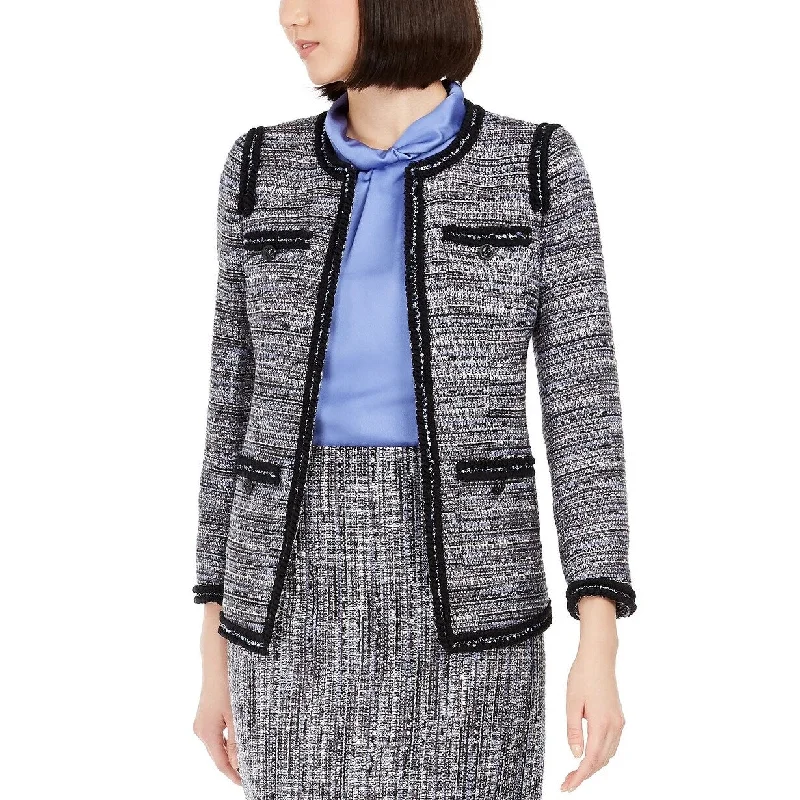 Anne Klein Women's Contrast Trim Tweed Jacket Dark Grey Size 6