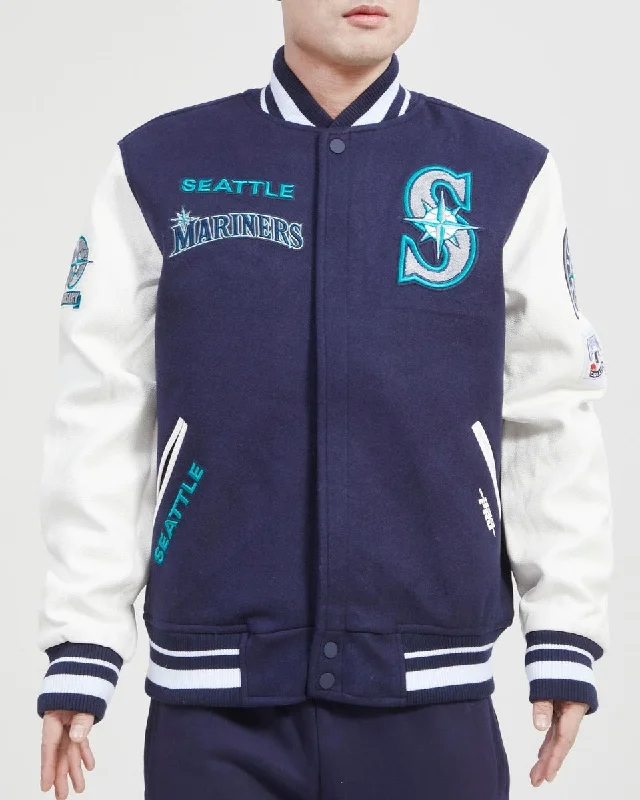 MLB SEATTLE MARINERS RETRO CLASSIC MEN'S RIB WOOL VARSITY JACKET (MIDNIGHT NAVY/WHITE)