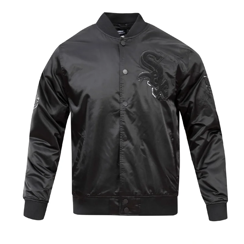 MLB CHICAGO WHITE SOX TRIPLE BLACK LOGO MEN'S SATIN JACKET (BLACK)