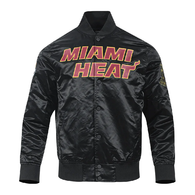 NBA MIAMI HEAT BIG LOGO MEN'S SATIN JACKET (BLACK)