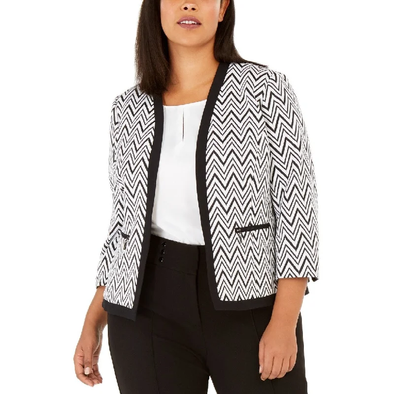 Kasper Women's Plus Size Zigzag Knit Jacket Black Size 18W