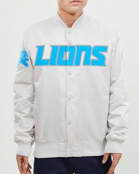 NFL DETROIT LIONS WORDMARK MEN'S SATIN JACKET (SILVER)