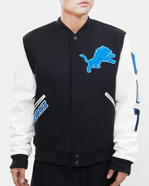 NFL DETROIT LIONS CLASSIC WOOL MEN'S VARSITY JACKET (BLACK/WHITE)