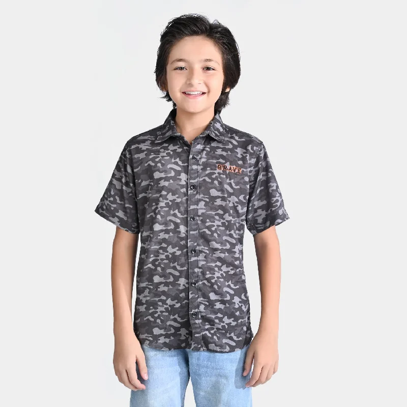 Boys Cotton Poplin Casual Shirt (CAMOUFLAGE)-GREY