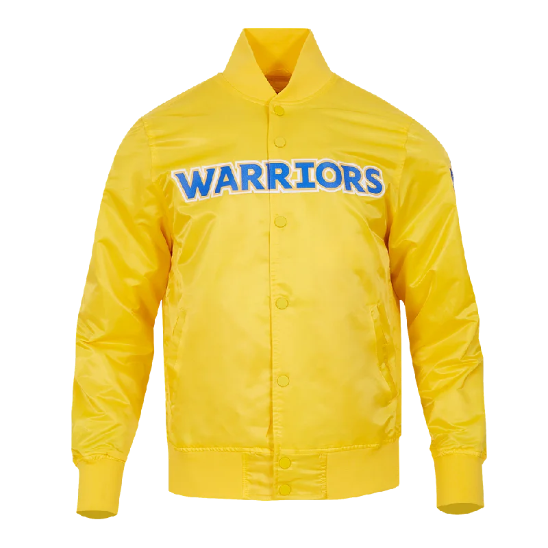 NBA GOLDEN STATE WARRIORS TEAM BIG LOGO MEN'S SATIN JACKET (YELLOW)