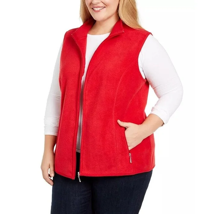 Karen Scott Women's Zip Front Vest Bright Red Size 1X