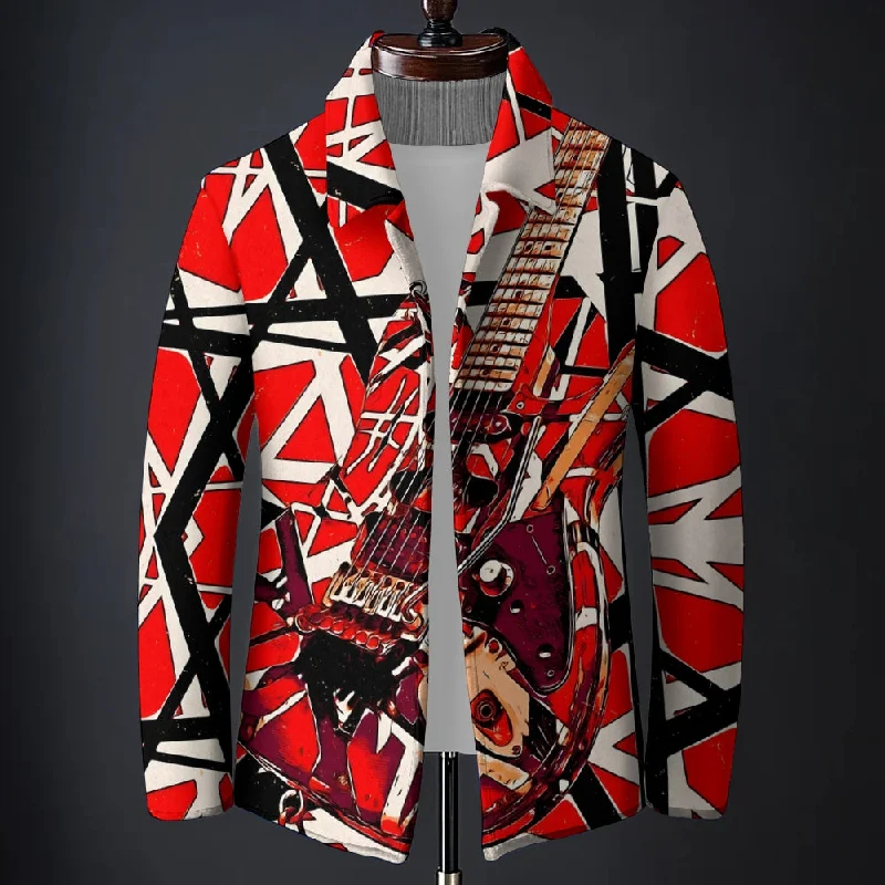 Rock Guitar Classic Printed Long-Sleeved Woolen Coat 2409011509