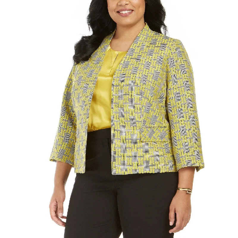 Kasper Women's Jacquard Plaid Jacket Medium Yellow Size 24W