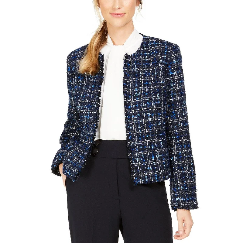 Calvin Klein Women's Tweed Frayed-Edge Jacket Blue Size 4