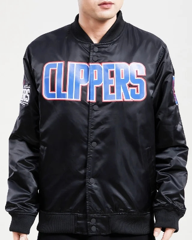 NBA LOS ANGELES CLIPPERS BIG LOGO MEN'S SATIN JACKET (BLACK)