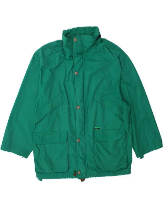 DIADORA Mens Hooded Windbreaker Jacket UK 40 Large Green Cotton