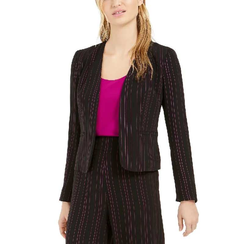 Bar III Women's Striped Open-Front Jacket Black Size Extra Small