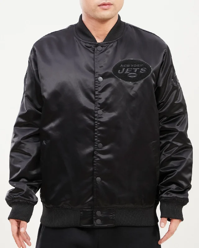 NFL NEW YORK JETS TRIPLE BLACK MEN'S SATIN JACKET (TRIPLE BLACK)