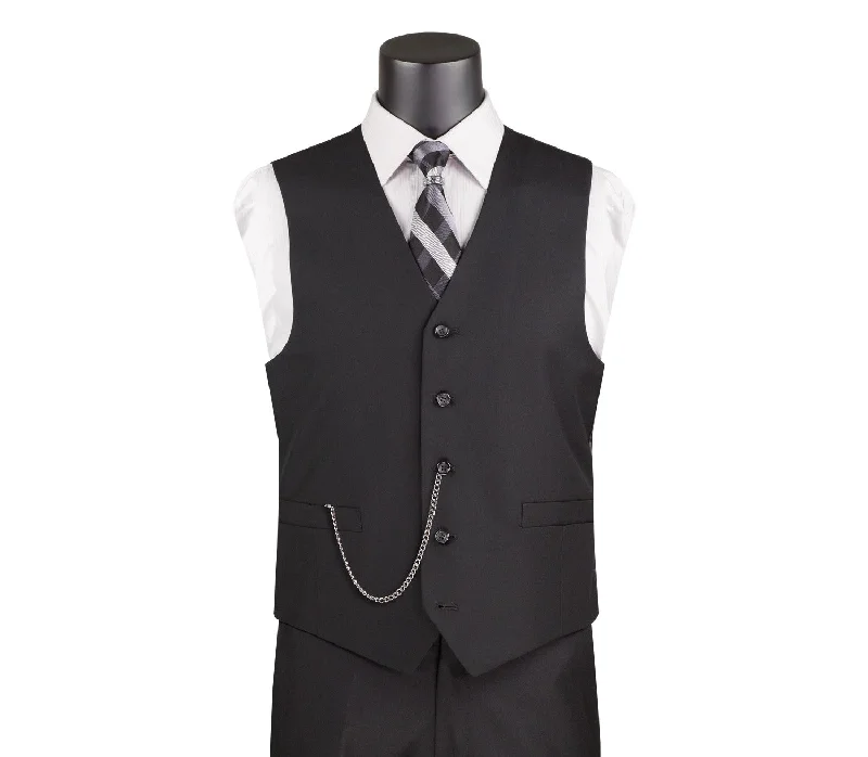 Terra Collection: Black Solid Color Single Breasted Slim Fit Vest