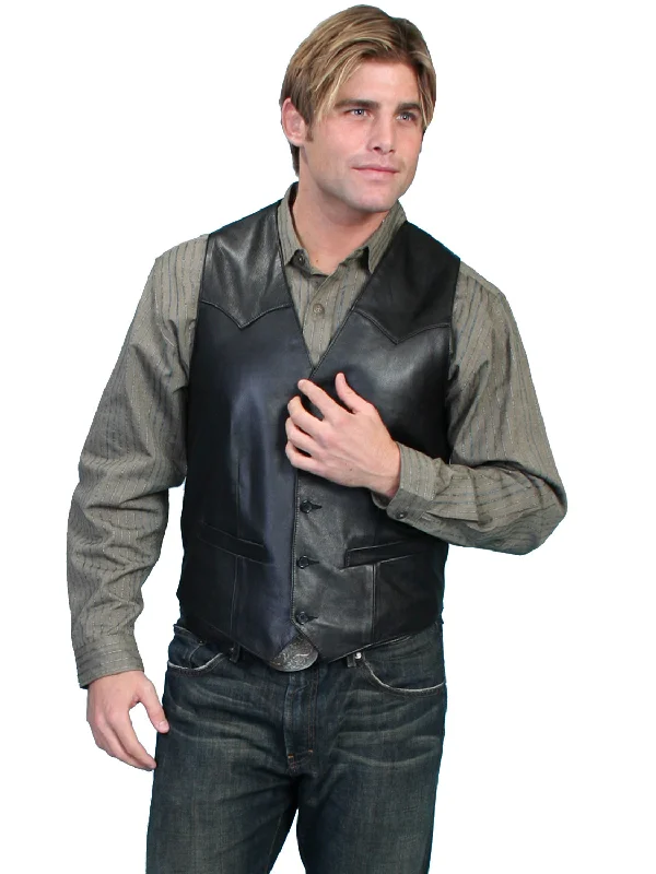 Scully Leather Mens Black Lamb Lambskin Button Front Vest 44