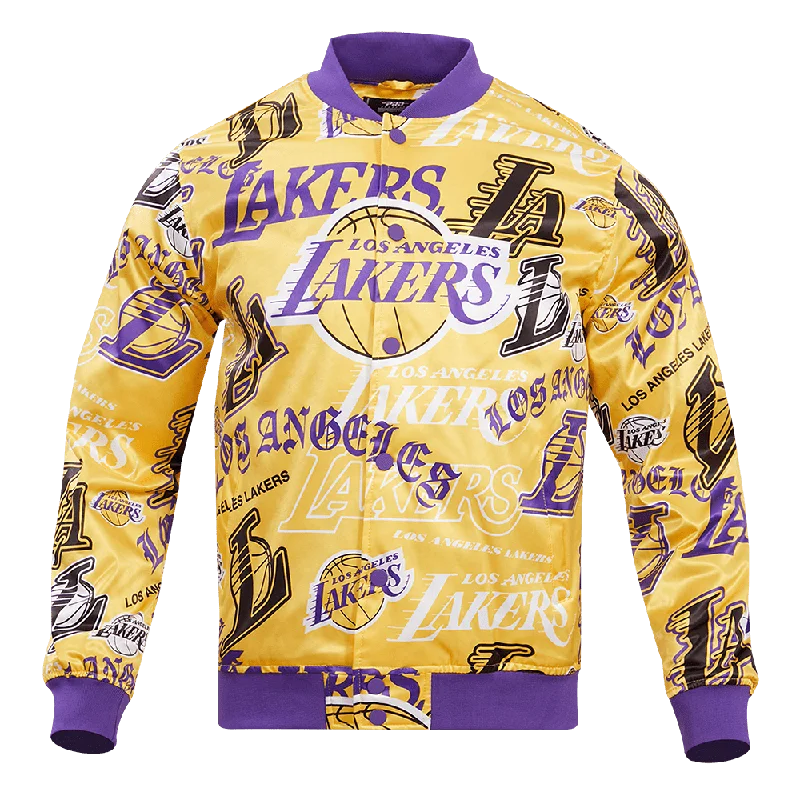 NBA LOS ANGELES LAKERS AOP MEN'S SATIN JACKET (YELLOW)