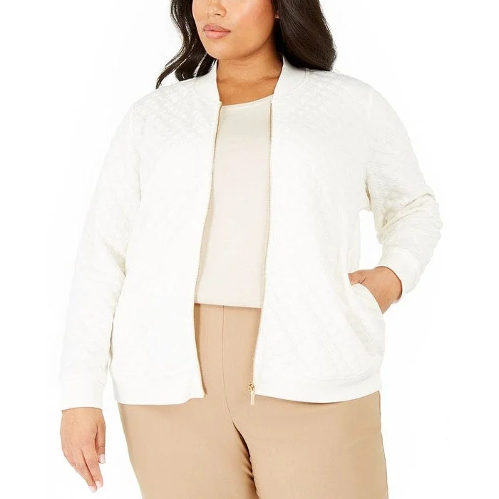 Charter Club Women's Textured Knit Bomber Jacket White Size XX-Large