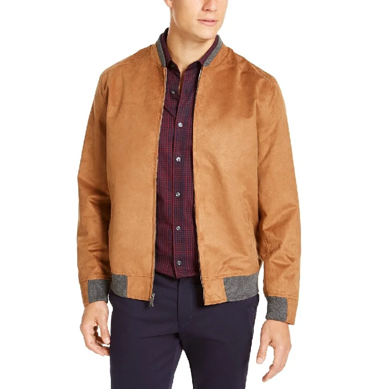 Tasso Elba Men's Faux Suede Bomber Jacket Brown Size Extra Large - X-Large