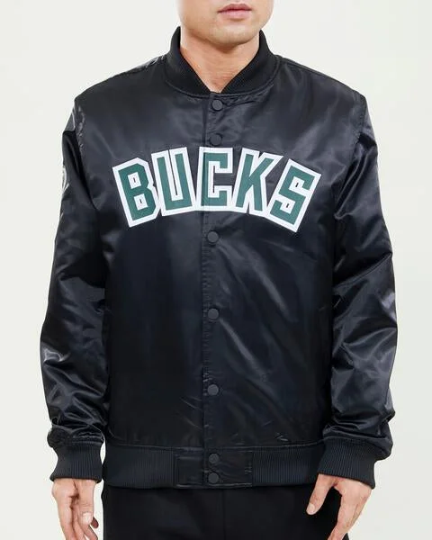 NBA MILWAUKEE BUCKS WORDMARK MEN'S SATIN JACKET (BLACK)