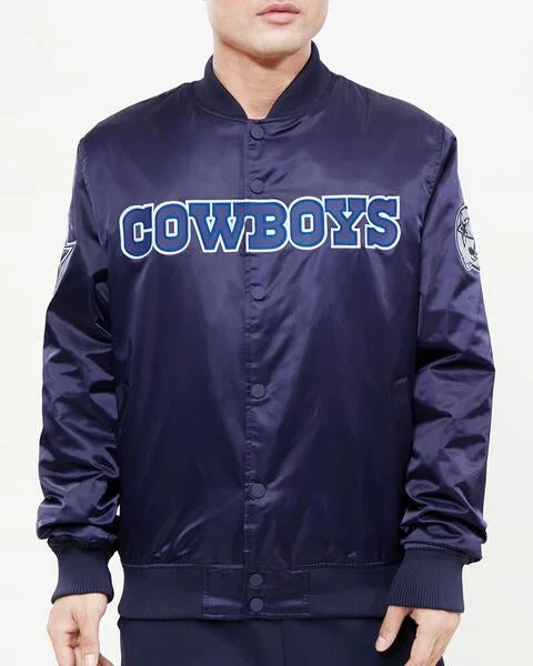 NFL DALLAS COWBOYS WORDMARK MEN'S SATIN JACKET (MIDNIGHT NAVY)