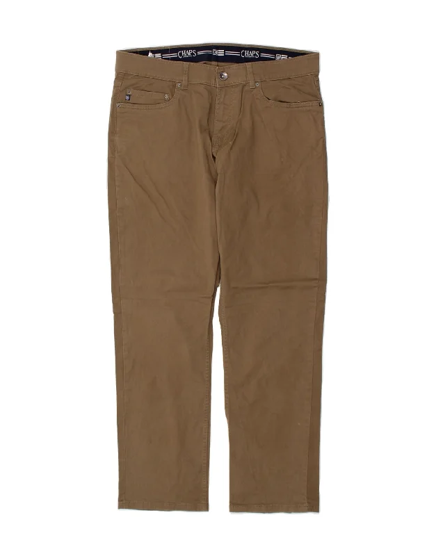 CHAPS Mens Straight Slim Casual Trousers W34 L30  Brown Cotton