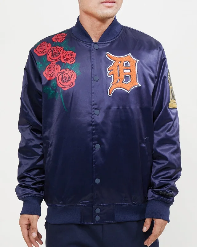 MLB DETROIT TIGERS ROSE MEN'S SATIN JACKET (MIDNIGHT NAVY)