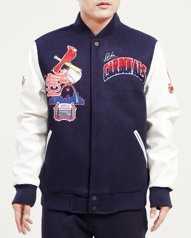 MLB ST. LOUIS CARDINALS HOMETOWN WOOL MEN'S VARSITY JACKET (MIDNIGHT NAVY/WHITE)