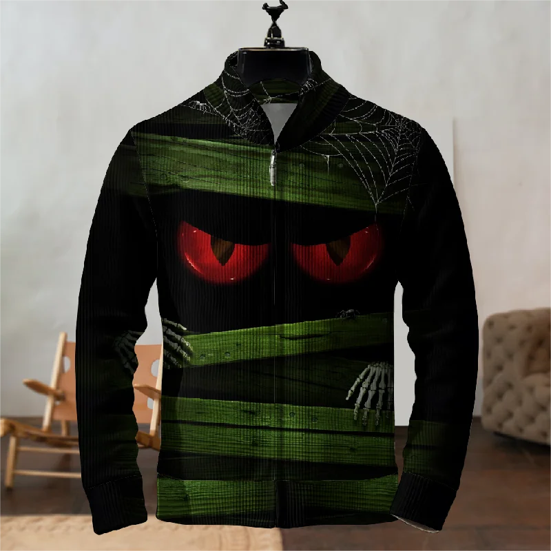 Halloween Eyes Print Zip-Up Sweater Jacket 2409005203